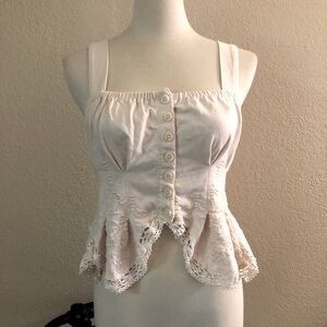 Urban Outfitters Cream Peplum Tank Top with Lace Trim
